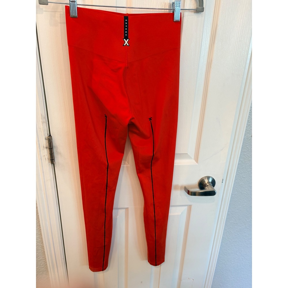 Savage X Fenty Leggings Red High Waisted Black Piping Athletic Yoga Pants S